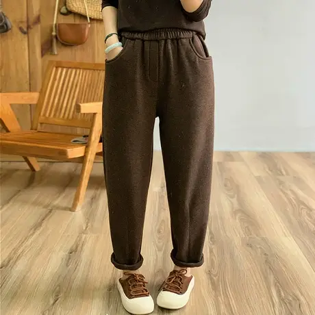 dza 高腰显瘦加绒羊毛休闲裤子女冬外穿长裤宽松直筒裤加厚哈伦裤图片