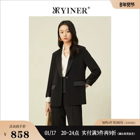 YINER音儿女装2022春季三醋纤青果领西装短外套图片