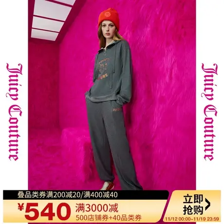 Juicy Couture橘滋秋女2023年款飞马行空logo刺绣半开襟连帽卫衣图片
