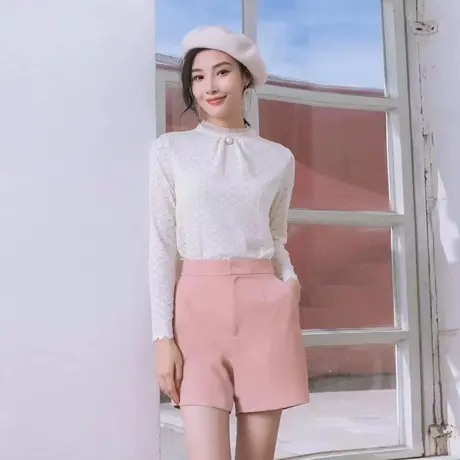 时尚气质衬衫2021年春秋季新款女士显瘦长袖蕾丝打底衫图片