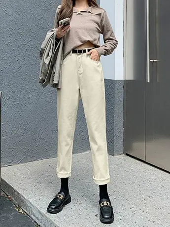 清仓捡漏外贸加大码直筒牛仔萝卜裤高腰哈伦宽松牛仔老爹裤潮图片