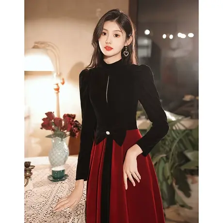 长袖敬酒服新娘2023新款冬季订婚晚礼服高端轻奢小众女法式高级感图片