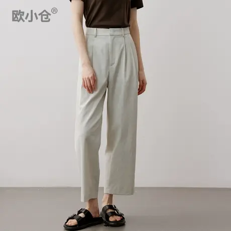 欧小仓 松弛感棉麻遇见“Q弹”Sorona梨型西裤春夏轻薄干爽九分裤图片