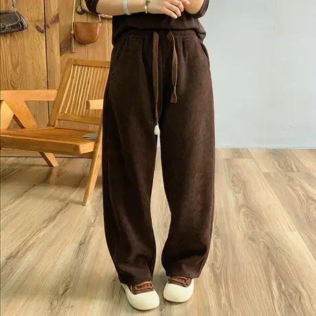 dza 高腰显瘦雪尼尔银狐绒休闲裤子女冬外穿加绒裤宽松加厚直筒裤图片