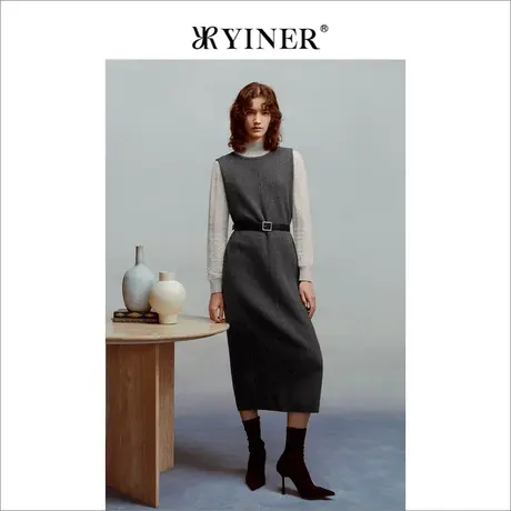【裸感羊绒】YINER音儿女装冬季绵羊毛无袖质感连衣裙图片