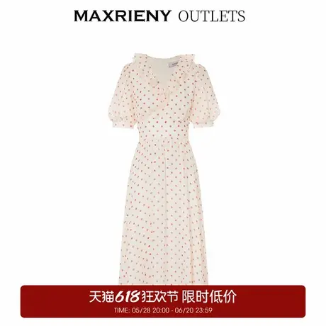 【奥莱】MAXRIENY欧式园艺风雪纺连衣裙复古红波点茶歇裙裙子图片