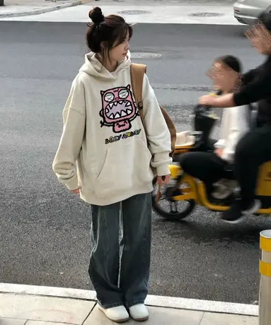 美式复古hiphop潮牌连帽卫衣女春秋薄款oversize慵懒风小个子外套图片