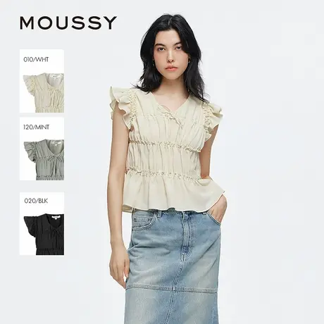 MOUSSY 2025夏季新品清新森系抽褶木耳边飞飞袖衬衫028ISA30-3481图片