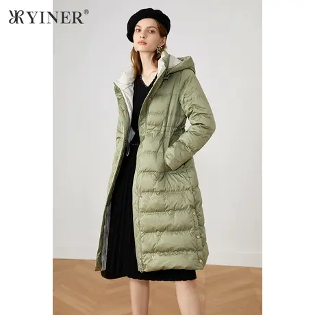 YINER音儿女装2021冬季新款波浪纹绣花连帽羽绒服图片