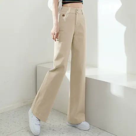 卡其色裤子女2023年新款春秋小个子女士直筒裤阔腿裤女高腰休闲裤图片
