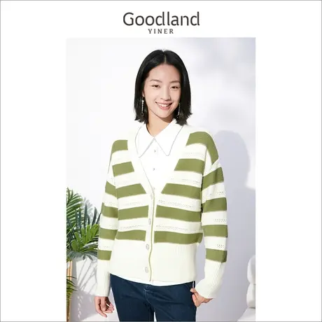音儿美地女装2022冬季新款慵懒风镂空条纹套头毛衣针织开衫外套图片