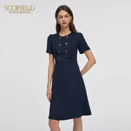 Scofield女装海军风双排扣连衣裙优雅收腰裙夏季裙子图片