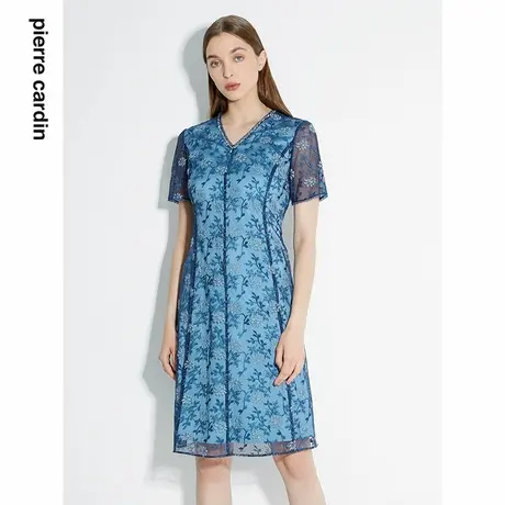 【皮尔卡丹女装】年夏季立体刺绣蕾丝短袖连衣裙【专柜正品】图片