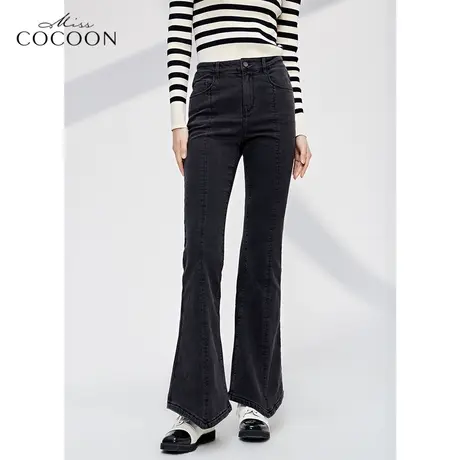 MISSCOCOON黑色牛仔裤女2023新款春季高腰显瘦显高时尚百搭喇叭裤图片