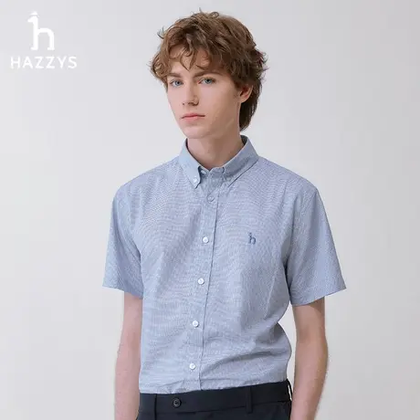 Hazzys哈吉斯2024春夏新款男士短袖衬衫商务休闲衬衣潮流格纹上衣图片
