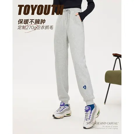 TOYOUTH初语新款卫衣裤女冬季宽松束脚绣花拼接休闲亲肤裤图片