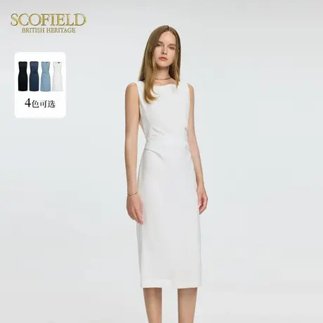 Scofield女装进阶职场风方领连衣裙蓝色简约长裙夏季裙子图片