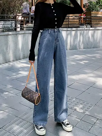 清仓捡漏休闲阔腿牛仔裤女宽松2023新款高腰显瘦垂感直筒拖地裤图片