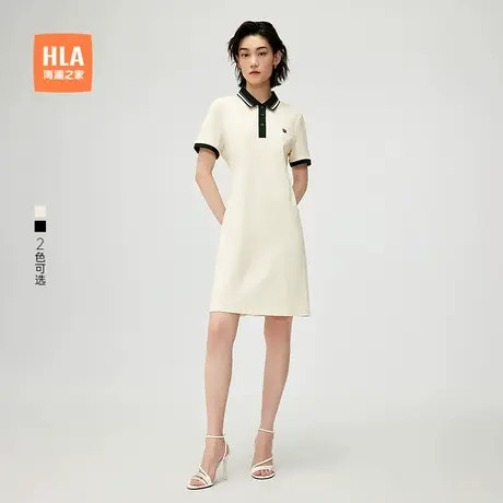 HLA/海澜之家翻领直筒POLO裙25春夏季新款透气收腰休闲连衣裙女装图片