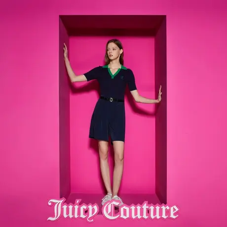 Juicy Couture橘滋女装新款鬼马精灵撞色绣花坑条女针织衫图片