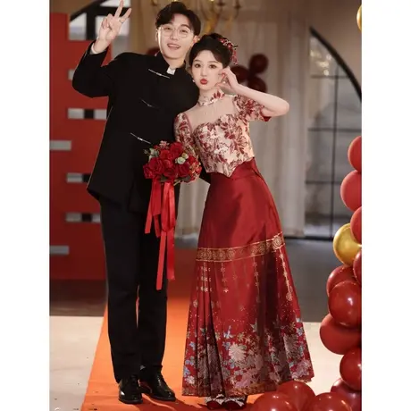 红色马面裙敬酒服新娘高级感夏季结婚秀禾服嫁衣新中式订婚礼服裙图片
