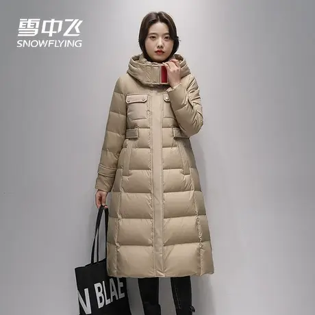 雪中飞羽绒服女2023新款冬季长款过膝连帽收腰显瘦宽松时尚外套图片