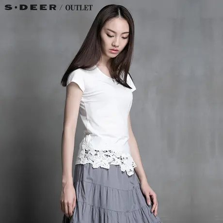 【多件多折】sdeer 圣迪奥女夏简约唯美钩花摆T恤S14280155图片