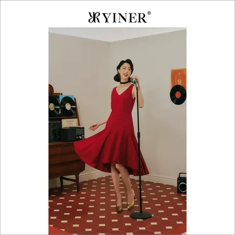 【1996系列】YINER音儿冬季安可拉红绵羊毛安可拉红A字连衣裙图片