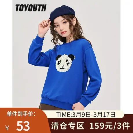 TOYOUTH初语圆领加绒卫衣女冬季新款治愈熊猫宽松休闲上衣图片