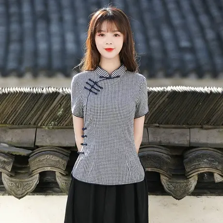 筠雅改良唐装上衣旗袍上衣夏佛系女装年轻款复古中国风中式女装图片