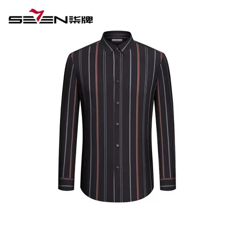 【商场同款】柒牌男士条纹长袖衬衫2023秋季新款弹力舒适翻领衬衣图片