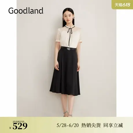 Goodland美地女装夏季法式优雅小黑裙双曲纱线半身裙图片