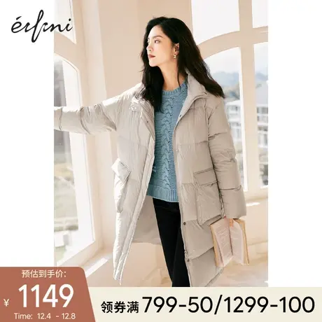 伊芙丽中长款羽绒服女2021年冬季新款白鸭绒保暖加厚设计感面包服图片