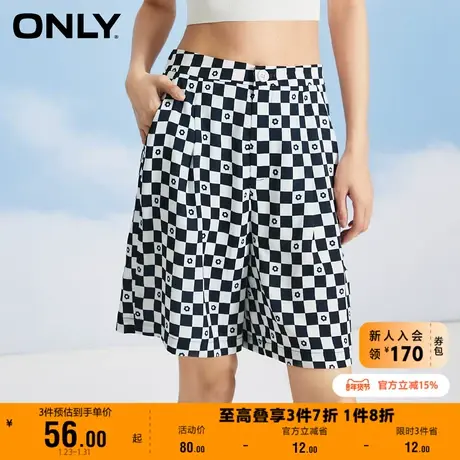 【上新】ONLY奥莱夏季百搭通勤风棋盘格阔腿短款休闲裤女图片