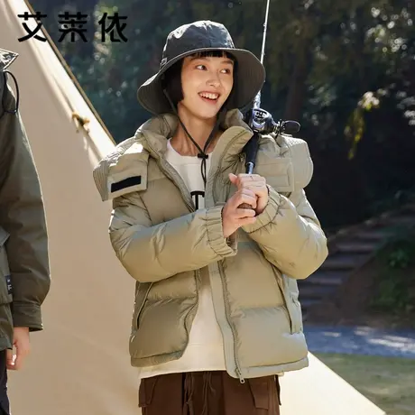 艾莱依短款羽绒服女冬2022年新款鹅绒派克服山系户外情侣工装外套图片
