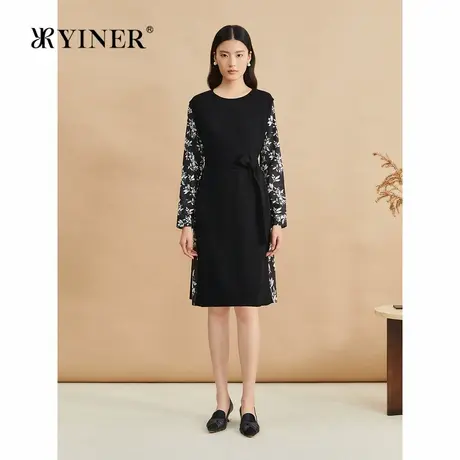 【玉兰花系列】YINER音儿专选秋撞色假两件针织连衣裙图片