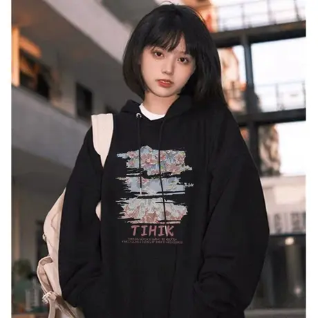 美式复古hiphop潮牌卫衣女春秋薄款oversize慵懒风连帽小个子外套图片