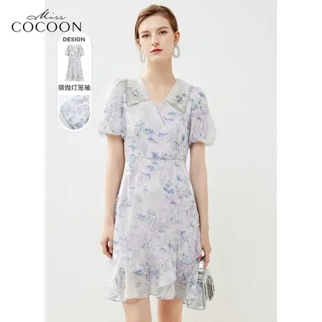 MISSCOCOON法式翻领碎花连衣裙女2023新款夏季时尚温柔风气质裙子商品大图