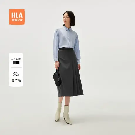 【含羊毛】HLA/海澜之家显瘦A字半身裙秋新通勤职业黑色裙子女装图片