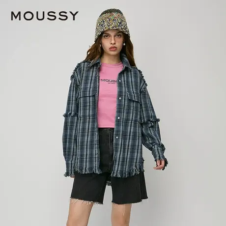 MOUSSY 夏季新品美式校园风做旧流苏宽松格子衬衫女010HAS30-8041图片