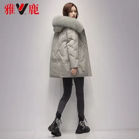 雅鹿连帽羽绒服女短款2022冬季新款小个子大狐狸毛领短外套品牌潮图片