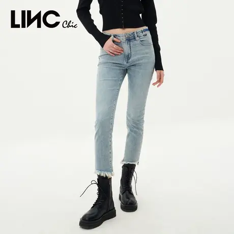 LINC金羽杰2023年秋季新款牛仔裤中高腰小脚裤牛仔裤女S231JE182Y图片