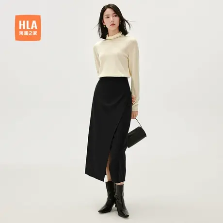 HLA/海澜之家显瘦黑色微弹半身裙秋新款通勤职业修身开衩裙子女装图片