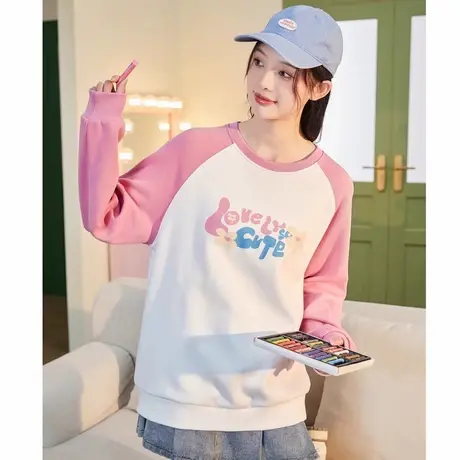 唐狮冬季新款加绒女卫衣银狐绒圆领上衣简约宽松休闲oversize图片