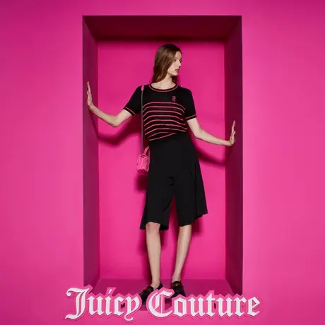 Juicy Couture橘滋新款甜美女装绣花撞色条纹短袖针织衫图片