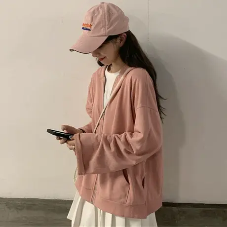 oversize卫衣女2022春秋设计感小众ins美式复古上衣开衫薄款外套图片