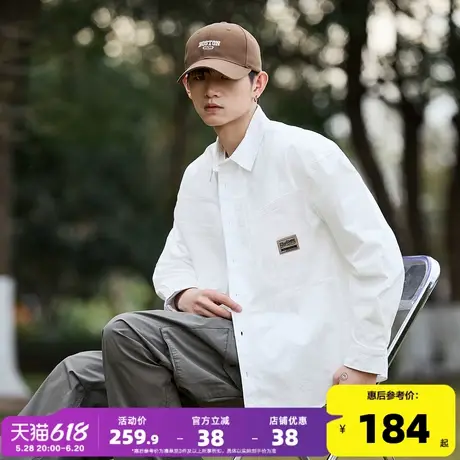 唐狮秋季新款长袖衬衫男翻领简约工装衬衫口袋日系上衣外套宽松潮图片