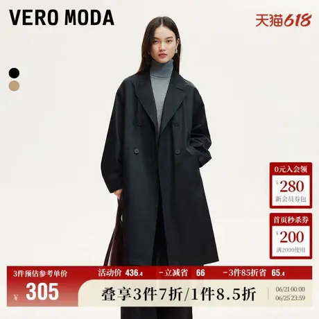 Vero Moda奥莱风衣外套女秋季新款系带双排扣中长款气质通勤大衣图片