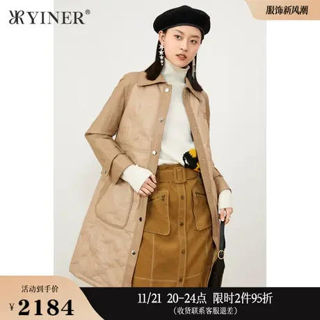 YINER音儿线上专选女装冬季大牌高端翻领单排扣羊皮真皮羽绒服图片