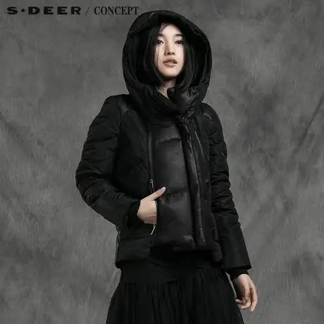 sdeer圣迪奥女装毛绒饰边拉链装饰羽绒服S14482409商品大图